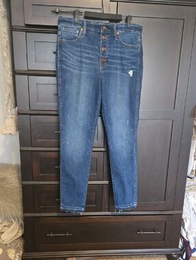 Madewell Dark Blue High-Rise Button-Fly Jeans with Raw Hem